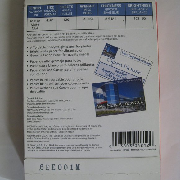 Canon Matte Photo Paper 4" x 6" Inches 120 Sheets Genuine Printer OEM NEW SEALED - Picture 2 of 4
